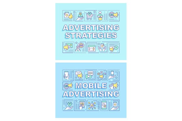 Advertising Strategies Word Banner Set: Graphics for Modern Campaigns