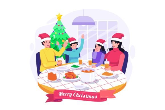 Christmas Family Dinner Illustration Graphics and Illustrations Review