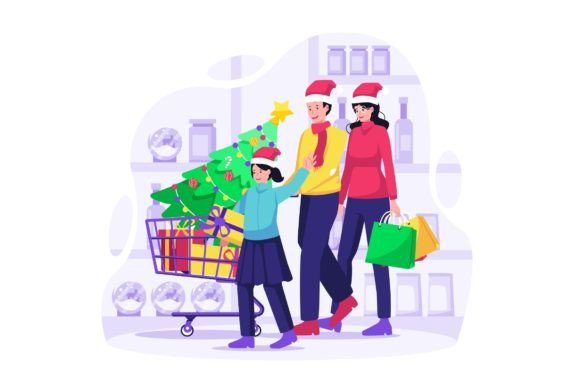 Christmas Family Shopping Illustration: Graphics and Illustrations Review