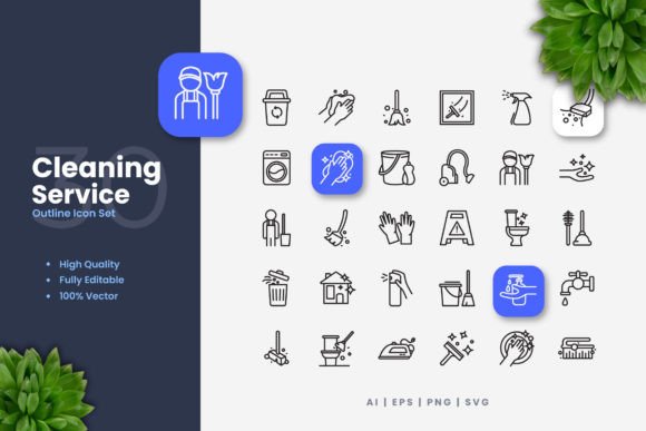 Cleaning Service Icons: Modern Graphics for Editorial Design