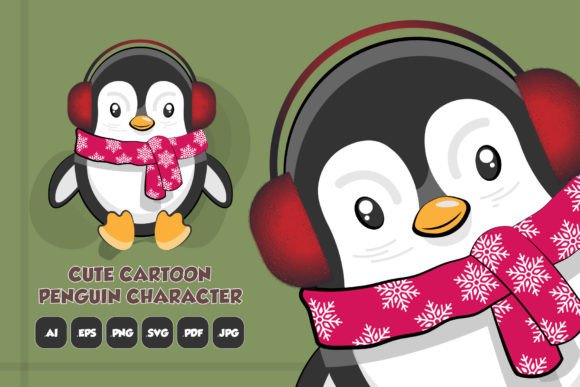 Cute Cartoon Penguin Character Graphics and Illustrations