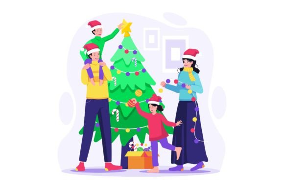 Decorating Christmas Tree Illustration Graphics and Illustrations Review