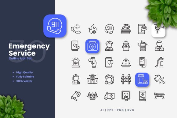 Emergency Service Icons Graphics for Editorial Use