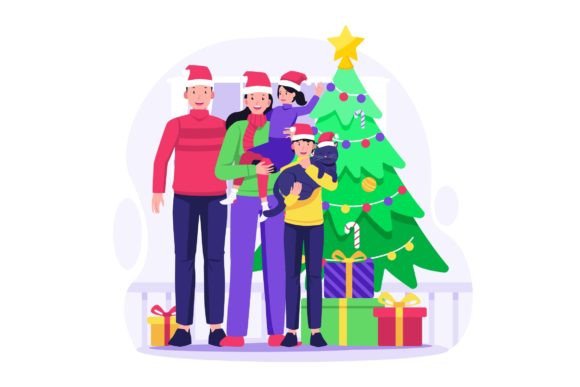 Family Celebrate Christmas Illustration Review