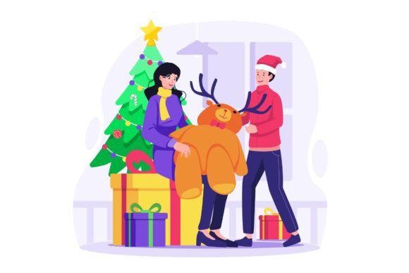 Giving Christmas Gift Illustration Graphics and Design Review