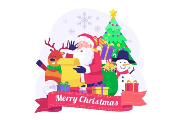 Santa Read Wist List Paper Illustration Graphics and Illustrations